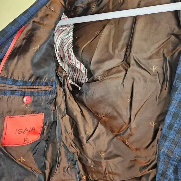 Isaia Blue Check Wool Sport Coat 44R (Eu 54) - Picture 3 of 9